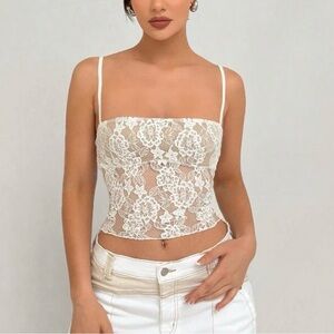 White Mesh + Lace backless top – corset style back ties | sheer, Romantic & Sexy